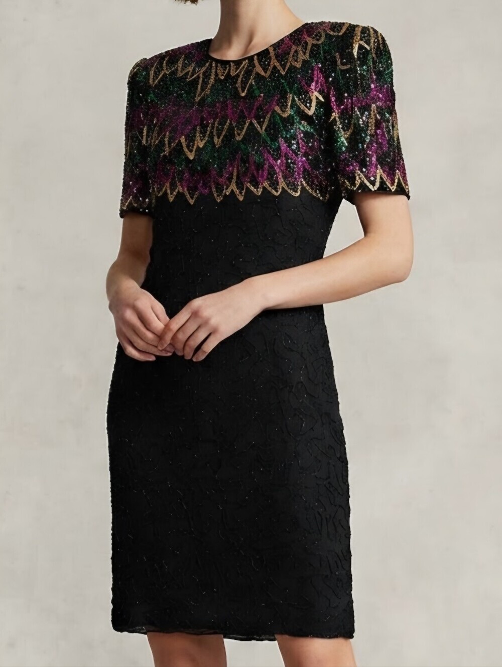 Vintage 80s 90s Jennifer 100% Silk Beaded Sequin Black Cocktail Dress Size M